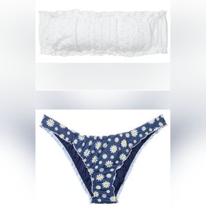 M L XL PINK By Frankies Bikinis Bandeau Hudson Bikini Set White Blue Denim